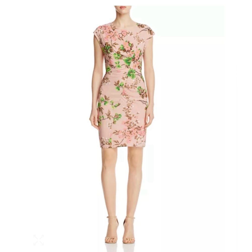 Whistles Womens Size 12 Maria Blossom Floral Print Silk Bodycon Dress Rose Pink